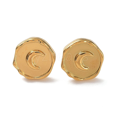 Ion Plating(IP) 304 Stainless Steel Flat Round with Moon Ear Studs for Women EJEW-P234-15G-1