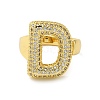 Letter Brass Micro Pave Clear Cubic Zirconia Open Cuff Ring for Women RJEW-N046-03D-G-2