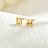 Real 18K Gold Plated Elegant Vintage Casual Fashion Stainless Steel Square Stud Earrings for Women ZR3669-4-1