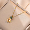 Pineapple Titanium Steel Light Topaz Rhinestone Pendant Necklaces for Women WG65275-01-1