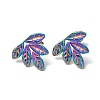 Ion Plating(IP) 304 Stainless Steel Leaf Stud Earrings for Women EJEW-F300-13MC-1