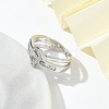 Letter D Clear Cubic Zirconia Cuff Rings RJEW-G337-10P-3