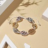 Animal Skin Printed Natural Cowrie Shell & Polymer Clay Braided Bead Bracelet with Rhinestone BJEW-JB09205-2