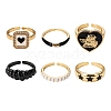 6Pcs 6 Style Golden Brass Cuff Rings RJEW-LS0001-04-2