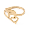 Ion Plating(IP) 201 Stainless Steel Elephant with Heart Adjustable Ring for Women RJEW-K238-07G-1