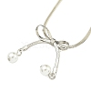 304 Stainless Steel Flat Snake Chain Bowknot Pendant Necklaces NJEW-Z041-06P-2