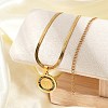 304 Stainless Steel Flat Round Pendant Flat Snake Chain Necklaces for Men NJEW-S387-04G-1