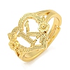 Heart with Letter & Flower Rack Plating Brass Adjustable Rings for Women RJEW-I105-05G-K-1