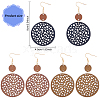 ANATTASOUL 3 Pairs 3 Colors Hollow Flat Round Wood Dangle Stud Earrings with Iron Pins for Women EJEW-AN0003-90-2