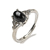 Oval Natural Dyed & Heated Black Agatee Adjustable Rings RJEW-Q818-01P-06A-2