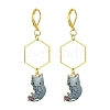 Rack Plating Alloy Cat Dangle Leverback Dangle Earrings EJEW-JE05502-04-1