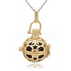 Golden Tone Brass Hollow Round Cage Pendants KK-J226-07G-1