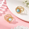 Natural Larimar Cabochons & Stainless Steel Cuff Open Rings RJEW-JR01090-01-1