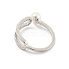 Round Brass Micro Pave Clear Cubic Zirconia with Plastic Pearl Open Cuff Rings RJEW-G309-51P-3