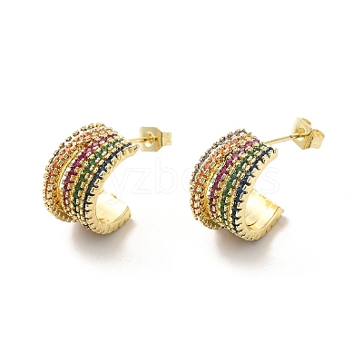 Brass Micro Pave Colorful Cubic Zirconia Stud Earrings EJEW-P254-01G-1
