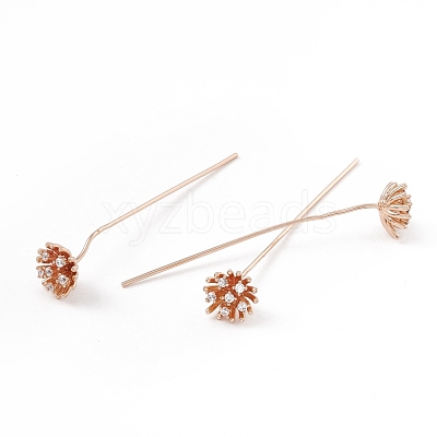 Brass Micro Pave Clear Cubic Zirconia Flower Head Pins KK-G413-01KCG-1