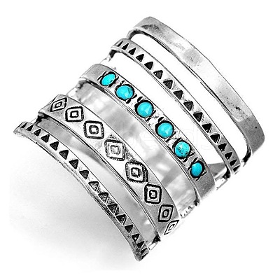 Alloy with Synthetic Turquoise Finger Rings FS-WG0500F-04-1
