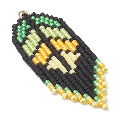 Handmade Glass Seed Beaded Leaf Shape Big Pendants PALLOY-MZ00931-02-1