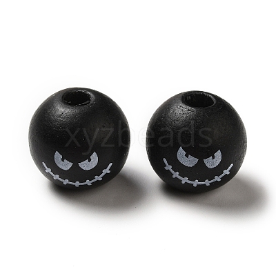 Printed Round Wood European Beads WOOD-M006-03-1