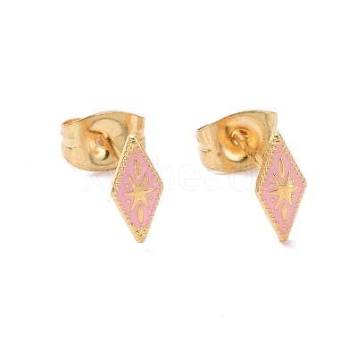 Enamel Rhombus with Star Stud Earrings with 316L Surgical Stainless Steel Pins EJEW-P204-02G-03-1