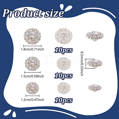 30Pcs 3 Styles 1-Hole Alloy Rhinestone Shank Buttons BUTT-GA0001-44S-1