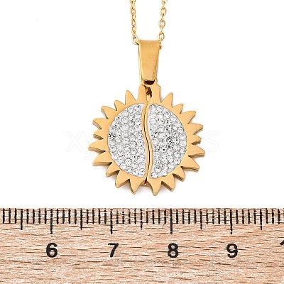 304 Stainless Steel Polymer Clay Rhinestones Sun Openable Pendant Necklaces for Women NJEW-Z065-10G-01-1