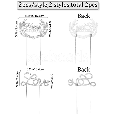 2Pcs 2 Styles Alloy & Rhinestone Cake Toppers AJEW-CP0001-44S-1