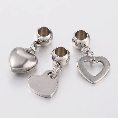 Tarnish Resistant Mixed Shape 304 Stainless Steel European Large Hole Dangle Charms PALLOY-JF00032-1