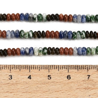 Gradient Color Natural Green Spot Jasper & Blue Spot Jasper & Golden Sheen Obsidian & Synthetic Goldstone Beads Strands GG-CBA1E0E-01A-1