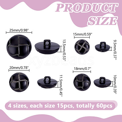 60Pcs 4 Style Plastic Shank Buttons BUTT-HY0001-19C-1