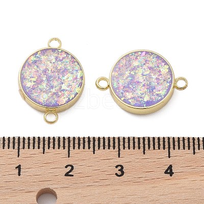 Rack Plating Brass Flat Round Connector Charms with Synthetic Opal KK-Q020-01A-1