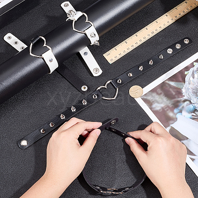 4Pcs 4 Styles Adjustable Gothic PU Leather Alloy Heart Spike Rivet Choker Necklaces for Women NJEW-CL0001-18-1