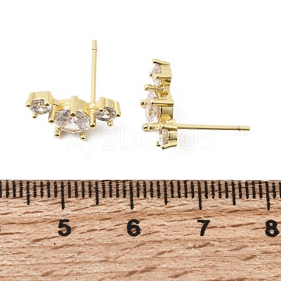 Flat Round Brass Micro Pave Clear Cubic Zirconia Stud Earrings EJEW-C186-03G-1