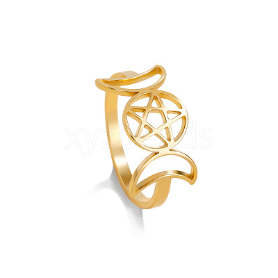 Moon Phase 304 Stainless Steel Finger Rings FS-WGB8857-05-1