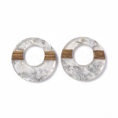 Transparent Resin & Walnut Wood Pendants RESI-M027-03G-1