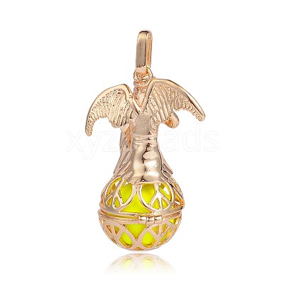 Golden Plated Brass Hollow Round Cage Pendants KK-J249-02G-1