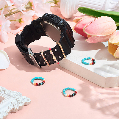 6Pcs 2 Styles Glass Beaded Decorative Rings for Smartwatch Band AJEW-CP0009-94B-1