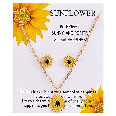 Enamel Sunflower Pendant Necklace and Stud Earrings JX217A-1