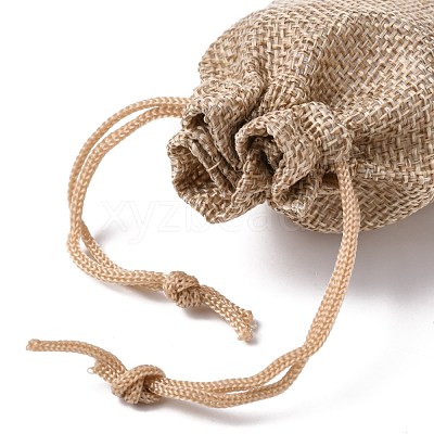 Polyester Imitation Burlap Packing Pouches Drawstring Bags ABAG-R005-9x7-01-1