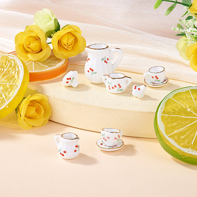 Cherry Pattern Mini Ceramic Tea Sets AJEW-TA0003-48-1