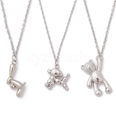 3Pcs 3 Styles 304 Stainless Steel Bear Dog Pendant Necklaces for Women Men NJEW-JN05414-1