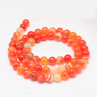 Natural Striped Agate/Banded Agate Bead Strands G-K155-A-6mm-05-1