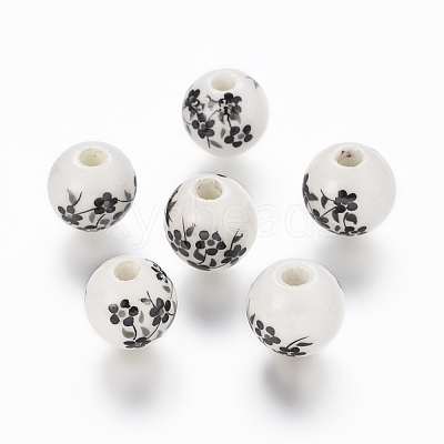 Floral Printed Porcelain Beads PORC-Q201-10mm-5-1
