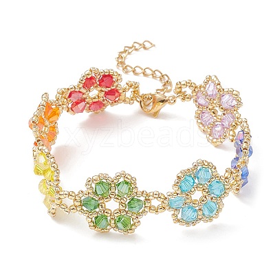 TOHO Japanese Seed Beaded Flower Link Chain Bracelet BJEW-MZ00040-1