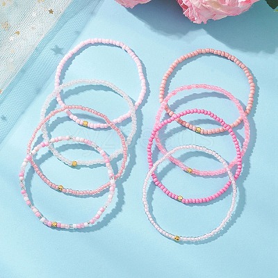 8Pcs Glass Seed Beads Stretch Bracelets for Women BJEW-MZ00269-1
