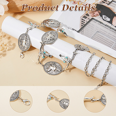 1Pc Tibetan Style Alloy Oval & Cattle Skull Head Link Chain Waist Belly Body Chains for Women AJEW-DC0003-23AS-1