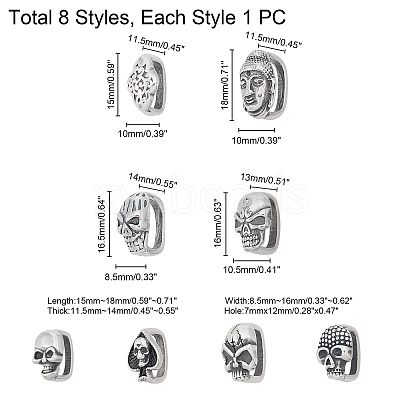 8Pcs 8 Style 304 Stainless Steel Slide Charms STAS-UN0021-02-1