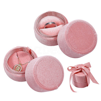 2Pcs Round Velvet Ring Boxes & Pendant Boxes Sets VBOX-CA0001-04B-1