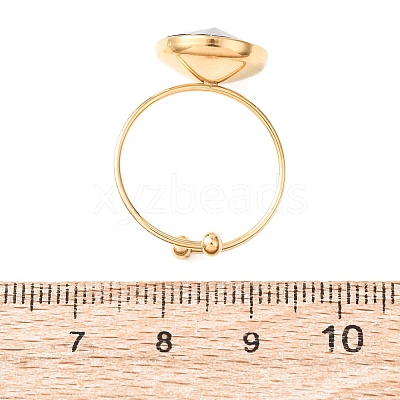 304 Stainless Steel with Glass Cuff Rings for Women RJEW-K309-41C-1