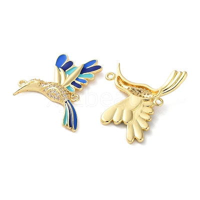 Rack Plating Brass Micro Pave Clear Cubic Zirconia Bird Connector Charms KK-C084-03G-02-1